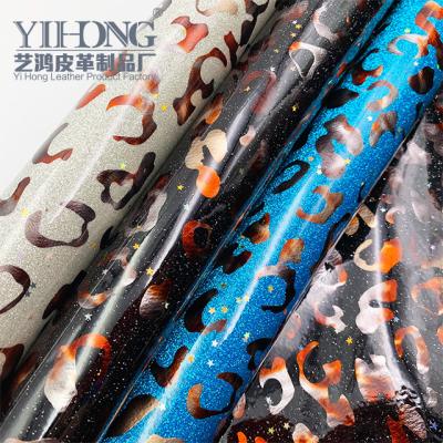 China Hot New STOCKS (FA-030) Patent Leather Leopard Print Glitter Star Fabric Waterproof For Bags Shoes for sale