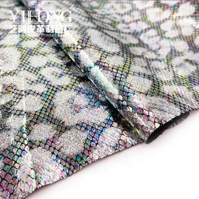 China (FA-187) Waterproof Snakeskin Pattern Leopard Print Foiled PU PVC Glitter Leather Fabric For Bags And Shoes for sale