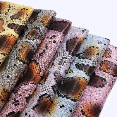 China Colorful Faux Foil Transfer Pattern Snake Skin Elastic (FA-805) Leather Split Polyester Backing Fabric For Bags Shoes Belt DIY Crafts for sale