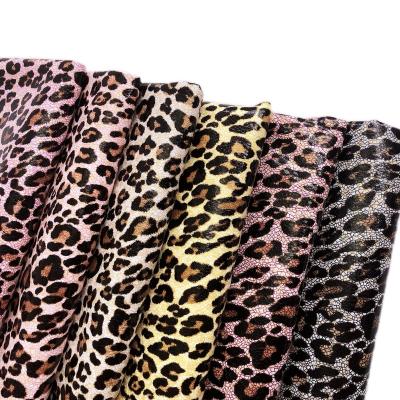 China Elastic (FA-804)colorful crack leopard pattern transfer foil faux leather polyester backing fabric for bags shoes belt DIY crafts for sale