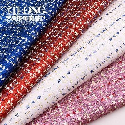 China Elastic Glitter Elastic Fabric (FA-323) 0.6 mm Cross Gilding Pattern Leather For Bags Shoes for sale