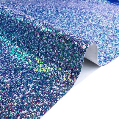 China Elastic (FA-740) Gold Mix Color Beach Chunky Glitter Fabric 1.0 Mm PU Sequins Glitter Leather For Bows Shoes And Bag DIY Craft for sale