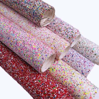 China Elastic (FA-739) Gold Mix Color Beach Chunky Glitter Fabric 1.0 Mm PU Sequins Glitter Leather For Bows Shoes And Bag DIY Craft for sale