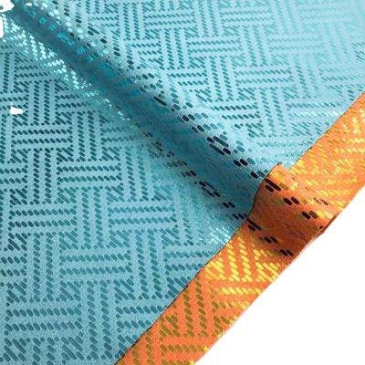 China Elastic (FA-768)0.6 MM metal transfer foil woven pattern Synthetic Leather Polyester Fabric for bags,shoes and costume DIY for sale