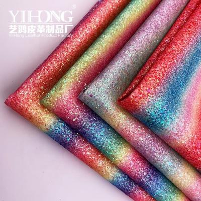 China A4 Size DIY Anti-rust Material Chunky Glitter Fabric Rainbow (FA-021) 1.0mm PU Leather with Sequins for Bows Shoes and Bags for sale