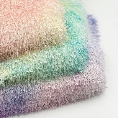 China 2021 Dreamy Rainbow Multicolor Women's Double Sided 100% Imitation Pine Needles Hair Tie Multicolor Polyester Women Long Dyed Knitted Fur Fabric for sale