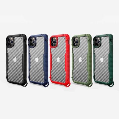 China Protect Cell Phone Anti Slip Shockproof Anti Scratch Carbon Fiber Phone Case For iPhone 11 Pro Max Case With Strap for sale