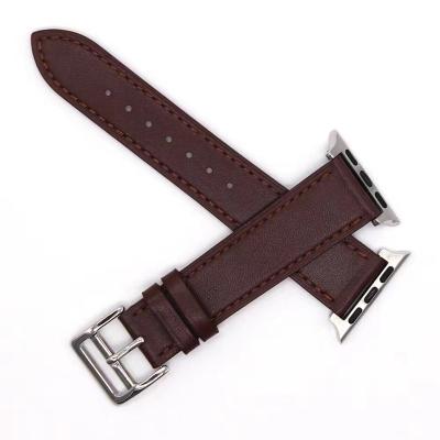 China Waterproof Wrist Watch Strap Genuine Leather With Stainless Steel Button Watch Band For Apple Watch 38mm 40mm 42mm 44mm for sale