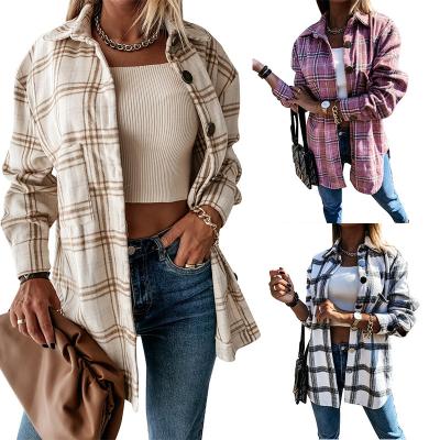 China Cheap QUICK DRY overcoat for women's clothing new autumn and winter women's plaid shirt plaid woolen coat for women for sale