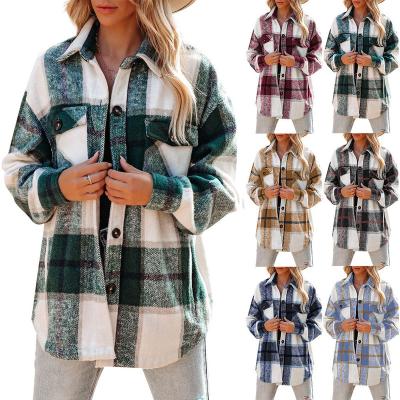 China QUICK DRY Cheap Women's Coat Casual Loose Cardigan Pocket Shirt Pocket Elegant Overcoat Women's Plaid Coat for sale