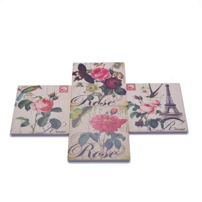 China Custom Printed Square Stone Water Absorbent Coaster Ceramic Coaster Sustainable For Drink Cup Mat for sale