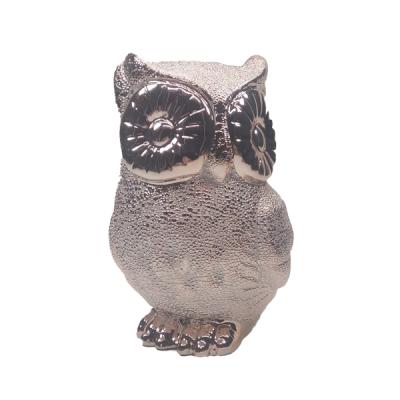 China Eco-friendly Handmade Electroplate Ceramic Ribbon Animal Owl Statue Desktop Home Decor Sculpture for sale