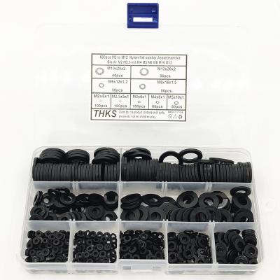 China Black Frontier Explosive Nylon Gasket Model 600PCS M2-M12 Black Gasket Combination Kit, Flat Assortment Gasket Kit Box for sale