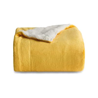 China Portable Double Layer Sherpa Fleece Throw Blanket For Couch Fuzzy Warm Soft Blankets Yellow Thick Throws Sofa 50x60 Inches for sale