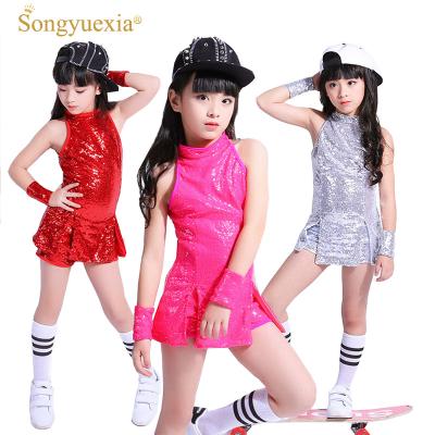 China SONGYUEXIA Kids Stage Dancewear Kid Hip Hop Modern Jazz Dance Suit Paillette Modern Dance Wear Girl Cheerleading Costumes for sale