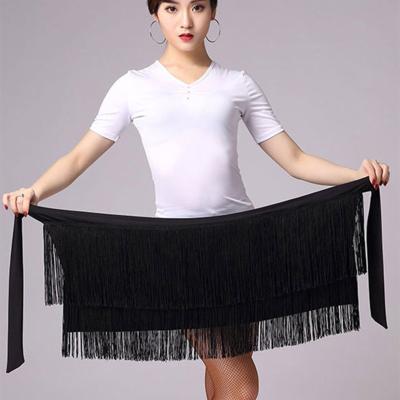 China Hip Scarf Latin Dance Skirt for Black Hip Scarf Tassel Women Red Color Skirt Wrap Adult Rumba Latin Dance Latin Dress for sale