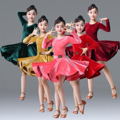 China 2022 New Girls Dress Kids Long Sleeve Dance Clothing 5color Winter Latin Latin Children's Latin Dancewear for sale