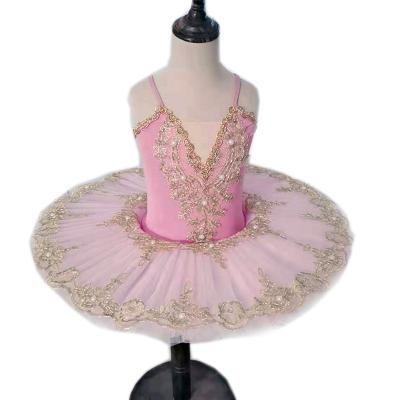 China Dresses Lace/Sensitive Girls Bailarina Diamond Stage Performance Ballet Tutu Dress Costume Women's Swan Lace Dress Gold Black/Lake Blue for sale