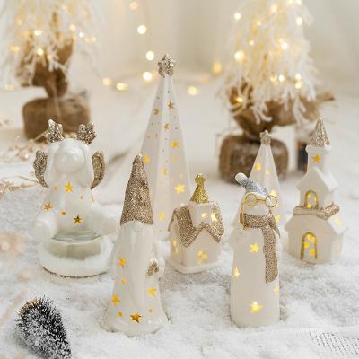 China Luminescent Ceramic Ornaments Santa Claus Snowman Elk Ceramic Christmas Popular Christmas Gift With LED Light For Home Office Decoration Gift For Kids for sale