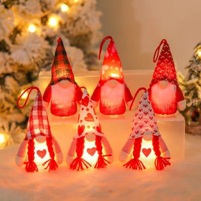 China Beautiful Colorful New Year Decor 2022 Cute Tree No Face Christmas Cloth Snowman Deer Doll Hanging Decoration Supplies With Light for sale