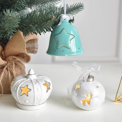 China New Christmas Ornament Christmas Decoration Bells&lights Family Pendants Christmas Tree Decorations Ceramic Scene Layouts for sale