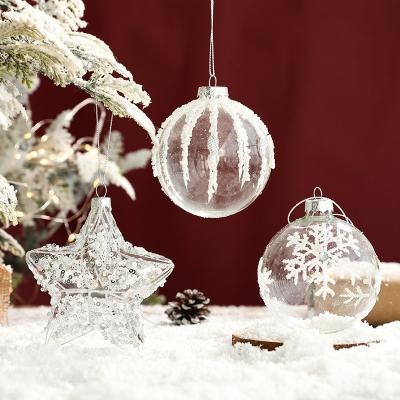 China Christmast Ornament Wholesale 8cm/9cm Christmas Balls And Star Christmas Snowman Man And Snowman Christmas Tree Decoration Clear Glass Printing Baubles Pendant for sale