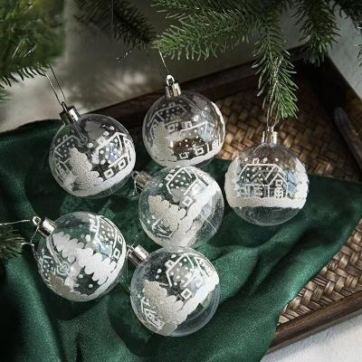 China Christmas Ornament Novelty Christmas Decoration 6cm Clear and Blue Painting 6pcs Ball Hanging Christmas Tree Supplies for sale