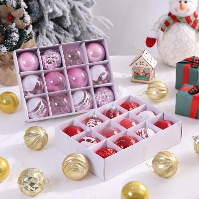 China Christmast Ornament Christmas Bauble 8cm Clear 12pcs and Paint White Red Blue Pink Ball Christmas Tree Hanging Decoration Set for sale