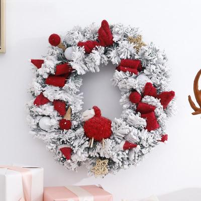 China Decor Garland Flowers Decorative Wreaths 40cm Artificial Flocking Christmas Ornament Christmast and Factory Navidad Front Door Ornaments New Year 2023 for sale