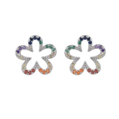 China 2023 New 925 Silver Earrings TREND Lucky Rainbow Color Women Fashion of Sterling Silver Earrings Zircon Flower for sale