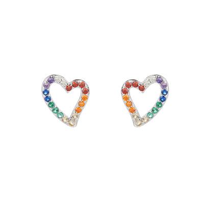 China 2023 New Trendy Korean Style Stud Earrings Rainbow Heart Earrings Silver Jewelry 925 Sterling for sale