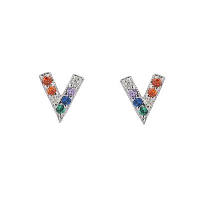 China HOT FASHIONABLE Letter V Earrings Colorful Zircon Stud Earrings For Ladies Exclusively for sale