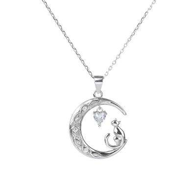 China 2023 New Trendy Fashion S925 Sterling Silver Jewelry Zircon Cat Pendant Necklace Christmas Gifts For Women for sale