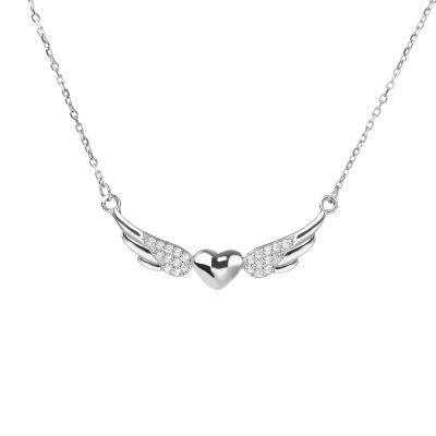 China New Sterling Silver Pendant Necklace TRENDY Heart Wings Necklace Love Christmas Gifts For Women for sale