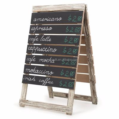 China Optional Vintage Burnt Wood A-Frame Slatted Sidewalk Chalkboard Menu Sign for sale