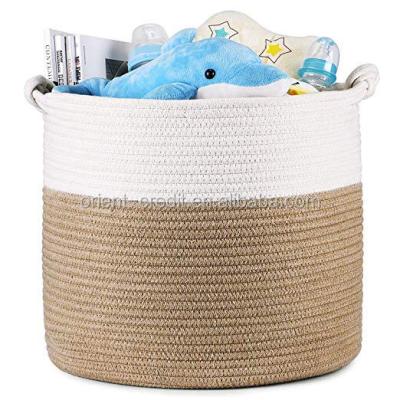 China Viable Rope Cotton Baskets15 X 14 Inch Baby Crib Basket White Beige Large For Laundry Toys, Blankets Woven Basket In Baby Crib for sale