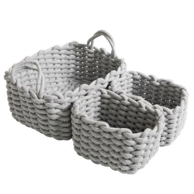 China Sustainable Cotton Woven Storage Baskets with Double Rope Handles for Toy Storage Durable Nursery Bins (3-Pack, Gray) for sale