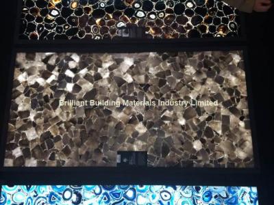 China Backlit Smoky Rock Crystal Semiprecious Stone Slab Panel for sale