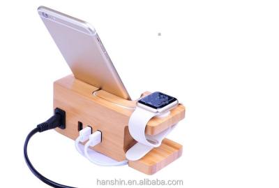 China Gathering Multi-Device New Wooden Bamboo Dock-Charging Station Desktop Storage Box For Mobile Phone for sale