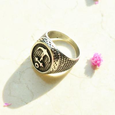 中国 Retro Men Stainless Steel Signet Ring Anchor Signet Championship Ring Men 販売のため