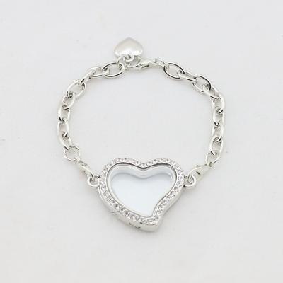 China Wholesale 30mm silver Valentine's Day memory floating heart Bracelets for sale