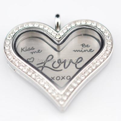 中国 love heart shape living lockets stainless steel floating glass locket 販売のため