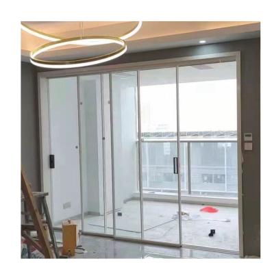 China Sound insulation Xilin Narrow fram white panel aluminum multi tempered glass Moden sliding door for sale