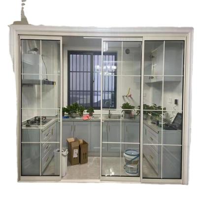 China Sound insulation Xilin Narrow fram white panel aluminum multi tempered glass Moden sliding door for sale