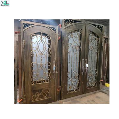 China Anti-theft French Steel Wrought Iron Residential Home Door Entrance Style Exterior Door With Double Glazed Glass Front Entry for sale