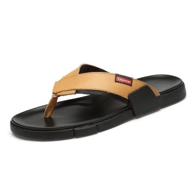 China Fashion Trend Men Leather Flip Flops Hand-stitched Wear Resistant Outdoor Slippers for sale