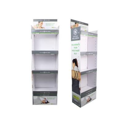 China Custom Showroom Foldable Promotion Cardboard Yoga Mat Display Rack Corrugated Yoga Mat Display for sale