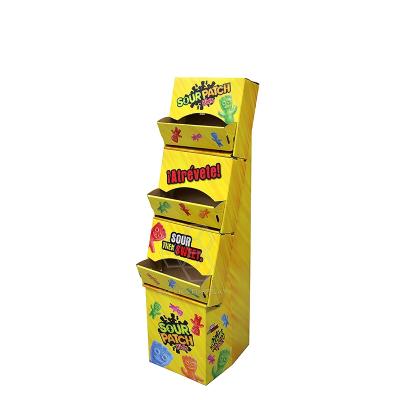 China 3 Tier 3 Tier Tilt Back Folding Candy Shelf Cardboard Cardboard Pop Display Stand Custom Printing Dispenser For Sugars for sale