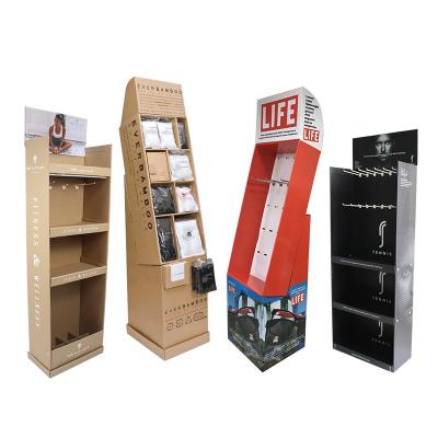 China Recycled Materials Customized Retail POS Floor Display Rack, Cardboard Floor Display Stand With Hooks, Custom Display Boxes Cardboard for sale