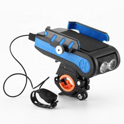 China USB Rechargeable Bicycle Light Four-in-One Cycle Accessories Headlight Phone Holder With Horn Treasure Charging Bicycle for sale